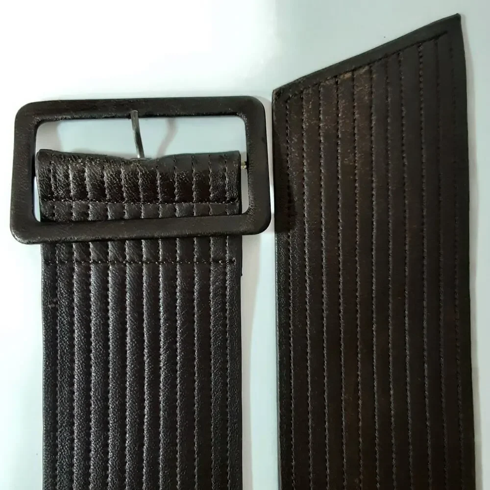 💎Armani Exchange Womens Dark Brown Wide Ribbed Leather Belt Size XS Soft